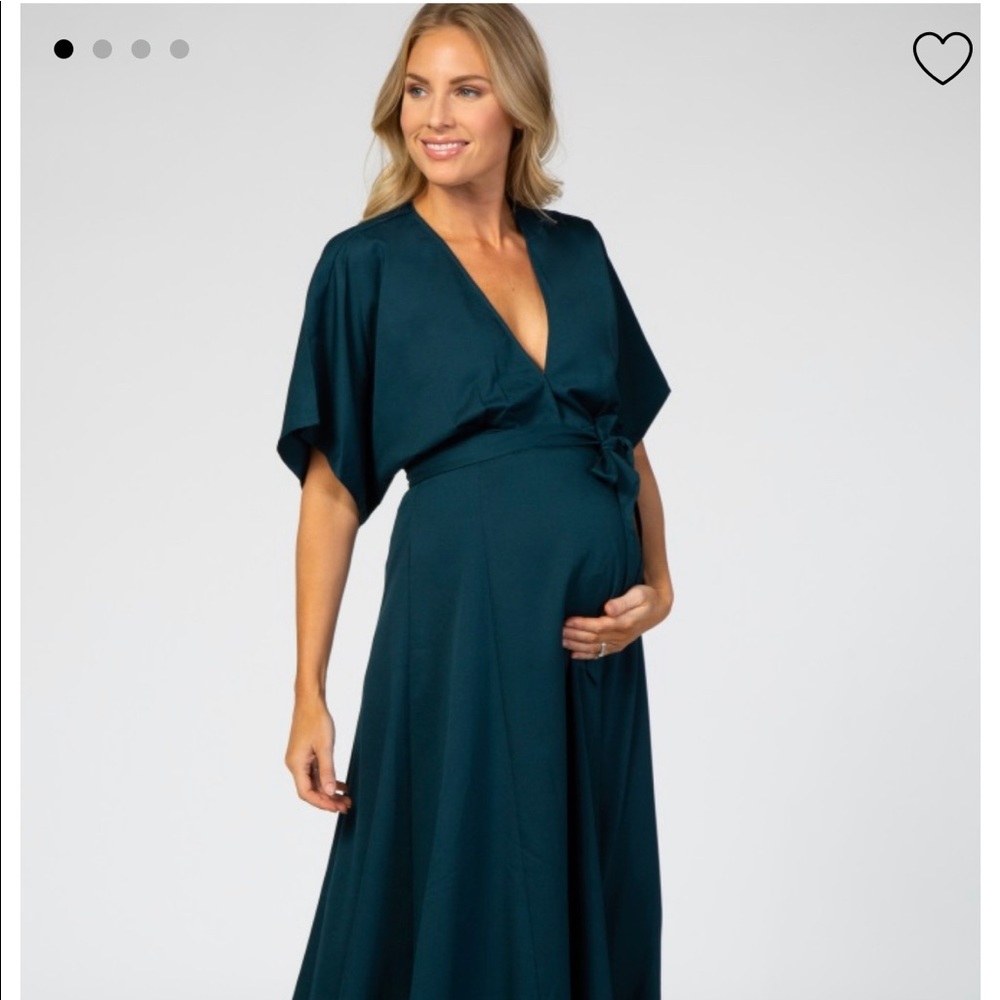 Pink blush Green Wrap Tie Pleated Maxi Dress NWT